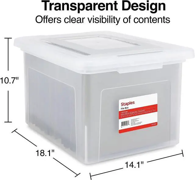 Alt view image 6 of 7 - STAPLES Hanging File Folder Box, Storage Bin Organizer, Snap Lid, Letter & Legal Size Documents, Clear