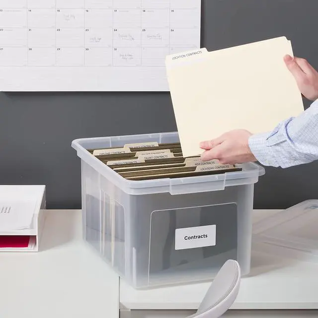 Alt view image 7 of 7 - STAPLES Hanging File Folder Box, Storage Bin Organizer, Snap Lid, Letter & Legal Size Documents, Clear