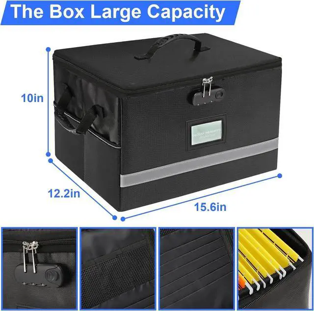 Alt view image 3 of 7 - File Organizer, Fireproof File Box with Lids, Important Document Organizer Box with Lock, Portable File Folder Organizer with Handle