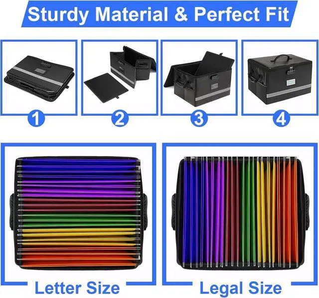 Alt view image 4 of 7 - File Organizer, Fireproof File Box with Lids, Important Document Organizer Box with Lock, Portable File Folder Organizer with Handle