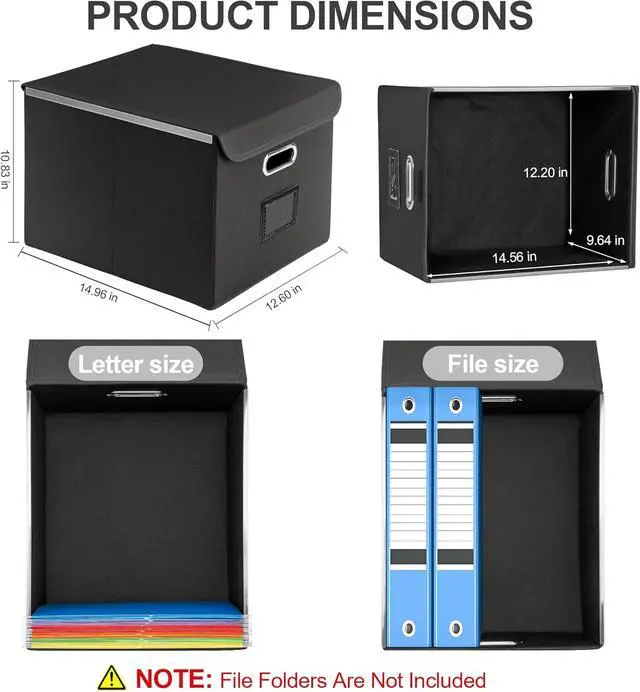 Alt view image 2 of 7 - File Organizer Box, Linen Filing Organizer with Lid, Large Desktop File Boxes, Black