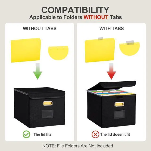Alt view image 4 of 7 - File Organizer Box, Linen Filing Organizer with Lid, Large Desktop File Boxes, Black