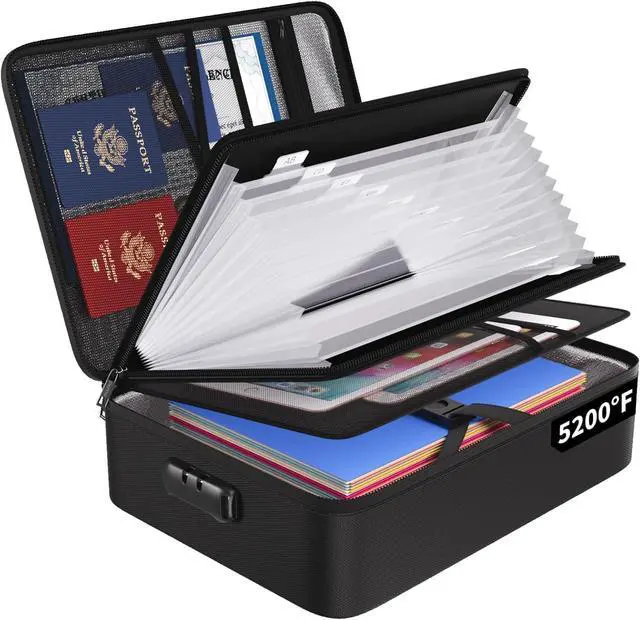Main image of ENGPOW File Organizer Bag with 13 Pocket Accordion File Folder, Fireproof Document Organizer with Lock& Labels,Multi-Layer Portable Home Travel Safe Storage Box for Important Documents,Files and More