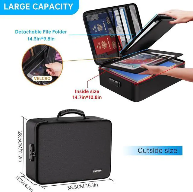 Alt view image 5 of 7 - ENGPOW File Organizer Bag with 13 Pocket Accordion File Folder, Fireproof Document Organizer with Lock& Labels,Multi-Layer Portable Home Travel Safe Storage Box for Important Documents,Files and More