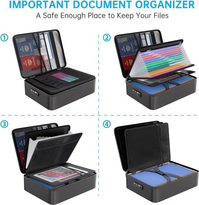 Alt view image 3 of 7 - ENGPOW File Organizer Bag with 13 Pocket Accordion File Folder, Fireproof Document Organizer with Lock& Labels,Multi-Layer Portable Home Travel Safe Storage Box for Important Documents,Files and More