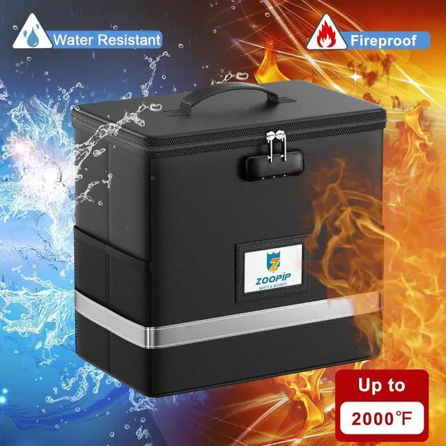 Alt view image 2 of 7 - Fireproof File Box with Lock, Document Box Storage Organizer, Suitable for Hanging File Folders in Letter Size, Collapsible File Box, Reflective Strip for Fast Find (12.2"*6"*10.2, Black)