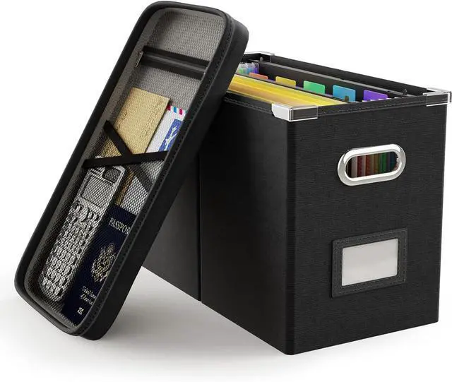 Main image of Oterri File Organizer Box with Lid, Hanging Filing File Box with Mesh Pocket, Document Organizer Box for Letter Files, Portable Storage Box with Smooth Sliding Rail for Office&Home (1 PCS, Black)