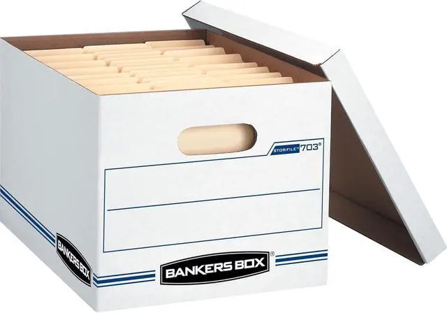 Alt view image 4 of 5 - Bankers Box 4 Pack STOR/FILE Basic Duty File Storage Boxes, Standard Assembly, Lift-off Lid, Letter/Legal, White/Blue