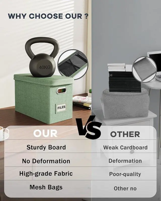 Alt view image 3 of 7 - Oterri File Organizer Box with Lid, Hanging Filing File Box with Mesh Pocket, Document Organizer Box for Letter Files, Portable Storage Box(1 PCS, Green)