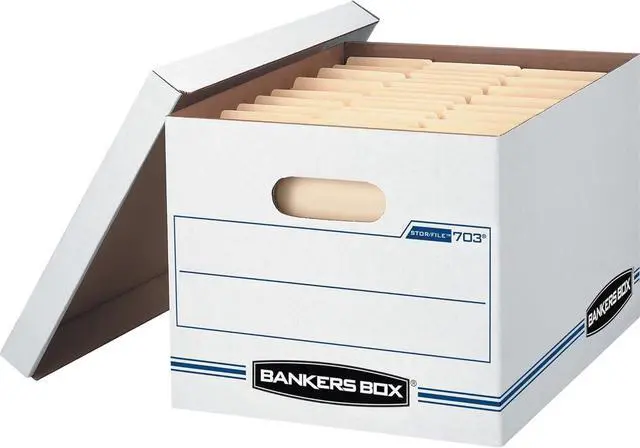Alt view image 3 of 5 - Bankers Box 4 Pack STOR/FILE Basic Duty File Storage Boxes, Standard Assembly, Lift-off Lid, Letter/Legal, White/Blue