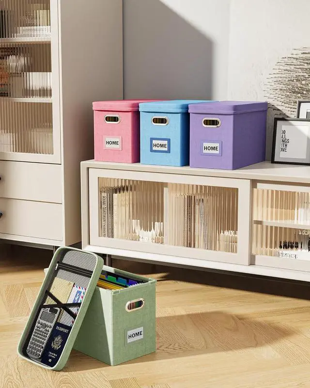 Alt view image 7 of 7 - Oterri File Organizer Box with Lid, Hanging Filing File Box with Mesh Pocket, Document Organizer Box for Letter Files, Portable Storage Box with Smooth Sliding Rail for Office&Home (1 PCS, Pink)