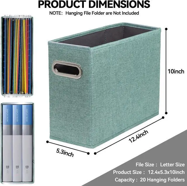 Alt view image 2 of 6 - 4 Packs Letter Size File Organizer, File Folders Organizer, Fabric Storage Box, Collapsible Paper Organizer with Metal Handle, Smooth PVC Rails, Only Box (Green)