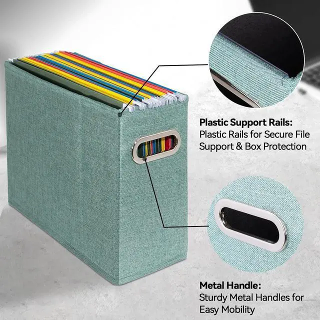 Alt view image 4 of 6 - 4 Packs Letter Size File Organizer, File Folders Organizer, Fabric Storage Box, Collapsible Paper Organizer with Metal Handle, Smooth PVC Rails, Only Box (Green)
