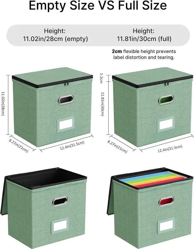 Alt view image 3 of 7 - Oterri 2 Pack File Organizer Boxes with Lids, File Box with Mesh Pockets, Document Organizer Box for File Folders Letter Size, Zippers Filing Box for Home, Office, School (Green, Without Folders)