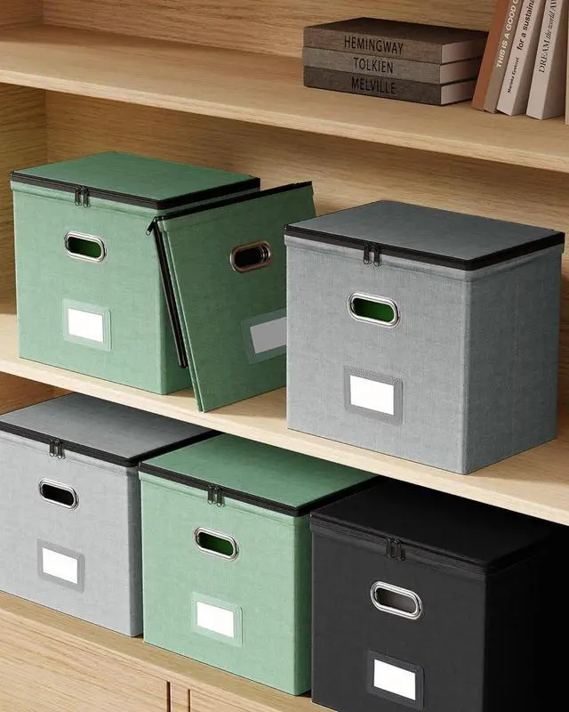 Alt view image 6 of 7 - Oterri 2 Pack File Organizer Boxes with Lids, File Box with Mesh Pockets, Document Organizer Box for File Folders Letter Size, Zippers Filing Box for Home, Office, School (Black, Without Folders)