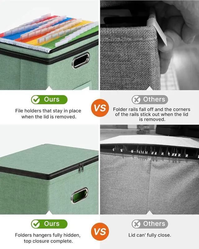 Alt view image 4 of 7 - Oterri 2 Pack File Organizer Boxes with Lids, File Box with Mesh Pockets, Document Organizer Box for File Folders Letter Size, Zippers Filing Box for Home, Office, School (Green, Without Folders)