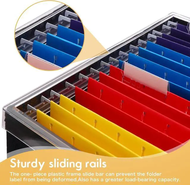 Alt view image 2 of 7 - File Organizer Box with Lid - Hanging File Box with One-Piece Plastic Frame - Collapsible Decorative Document Storage Bins for Office Home (Black, 13.2x10.1x10.1in(2Pack))