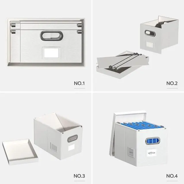 Alt view image 6 of 6 - Hanging File Box with Lid, Set of 2 Filing Organizer Storage Box, Linen Collapsible Decorative Office/Home File Cabinet (14x9.3x10.9 inch) (White)