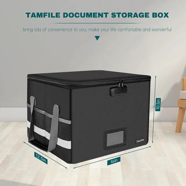 Alt view image 3 of 7 - Large File Box with lock, Fireproof File Box for Documents, 5200°F Fire Resistant File Storage Box, Filling Cabinet with Handle for Hanging Letter/Legal Folder, Collapsible Filing Box for Home Office