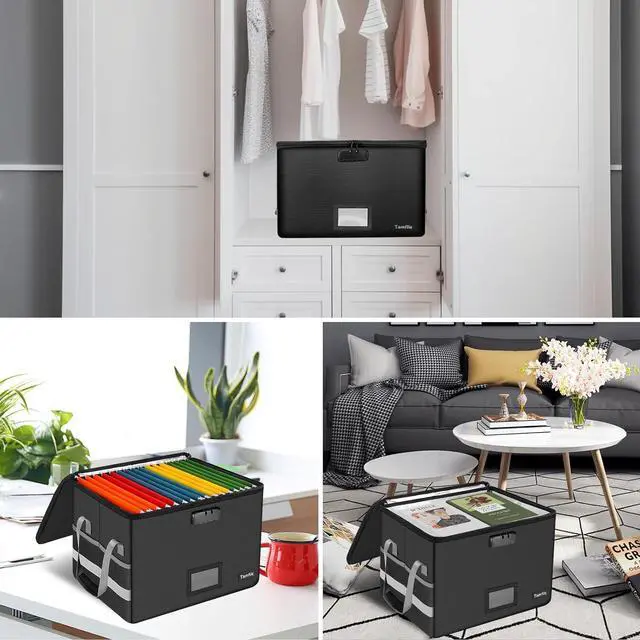 Alt view image 4 of 7 - Large File Box with lock, Fireproof File Box for Documents, 5200°F Fire Resistant File Storage Box, Filling Cabinet with Handle for Hanging Letter/Legal Folder, Collapsible Filing Box for Home Office