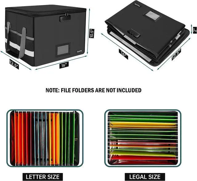 Alt view image 5 of 7 - Large File Box with lock, Fireproof File Box for Documents, 5200°F Fire Resistant File Storage Box, Filling Cabinet with Handle for Hanging Letter/Legal Folder, Collapsible Filing Box for Home Office