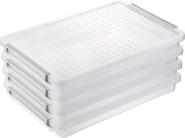 Main image of BTSKY 4 Pack A4 Plus Clear Plastic Stackable Storage Box Desk Paper Magazine Container with Buckle, Office Supplies Accessories File Protector Case Organizer, Portable Project Case Document Holders
