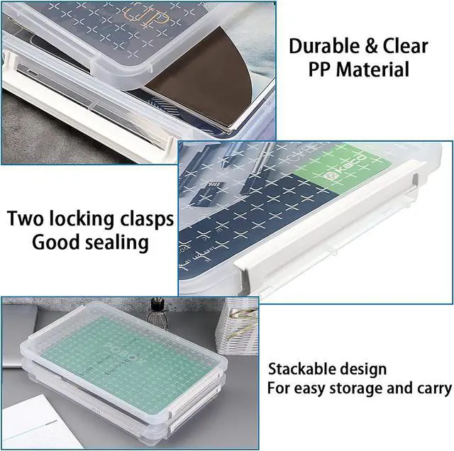 Alt view image 3 of 7 - BTSKY 4 Pack A4 Plus Clear Plastic Stackable Storage Box Desk Paper Magazine Container with Buckle, Office Supplies Accessories File Protector Case Organizer, Portable Project Case Document Holders