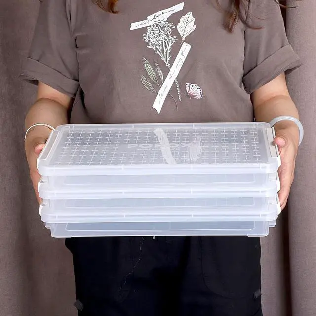Alt view image 7 of 7 - BTSKY 4 Pack A4 Plus Clear Plastic Stackable Storage Box Desk Paper Magazine Container with Buckle, Office Supplies Accessories File Protector Case Organizer, Portable Project Case Document Holders
