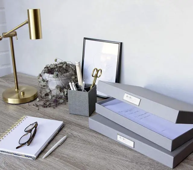 Alt view image 5 of 5 - Bigso Sven Fiberboard Classic Hinged Document Box - File Organizer for Important Paperwork - Durable Document Storage Box with Hinged Lid & Metal Label Window - 1.8 in x 13.2 in x 9.3 in - White