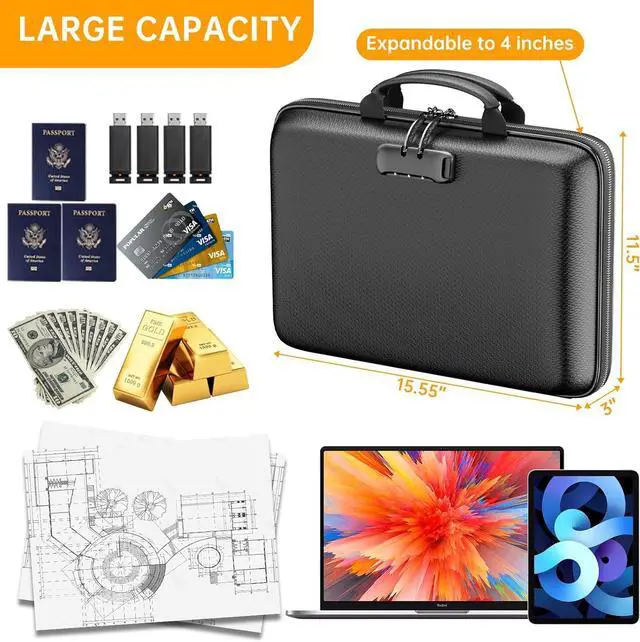 Alt view image 4 of 7 - DocSafe Fireproof File Organizer with Lock, Hard-Shell Case Fireproof Document Box with 13 Pocket Accordion File Folder, Portable Home Office Travel Safe Storage for Important Documents Laptop Black