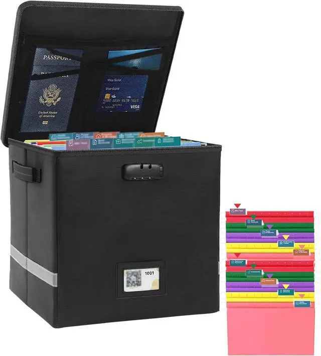 Main image of Medium Next of Kin Box Organizer with Smart Labels, Fireproof Foldable File Organizer with Combination Lock, 10 Hanging Files and 20 Category Labels for Label Documents,(M:13 * 13 * 13in)