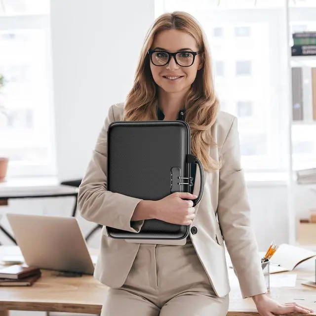 Alt view image 7 of 7 - DocSafe Fireproof File Organizer with Lock, Hard-Shell Case Fireproof Document Box with 13 Pocket Accordion File Folder, Portable Home Office Travel Safe Storage for Important Documents Laptop Black