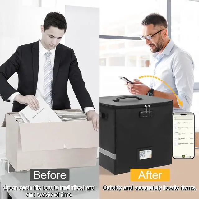 Alt view image 6 of 7 - Medium Next of Kin Box Organizer with Smart Labels, Fireproof Foldable File Organizer with Combination Lock, 10 Hanging Files and 20 Category Labels for Label Documents,(M:13 * 13 * 13in)