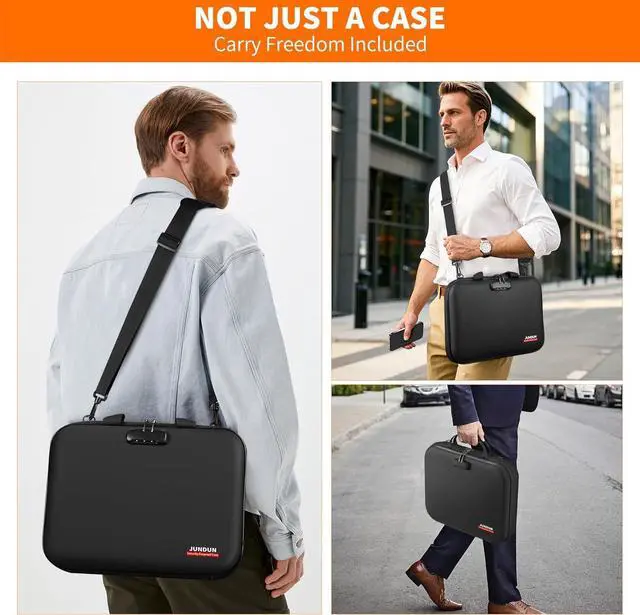 Alt view image 5 of 7 - JUNDUN Fireproof Document Box with Lock & Shoulder Strap,Hard Shell Case Document Organizer with 13 Pockets Accordion File Organizer,Portable Home Office Travel Safe Storage for Files Laptop and More