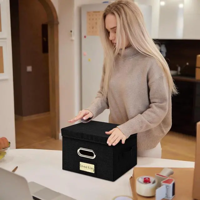 Alt view image 6 of 7 - Greeting Card Organizer and Storage Box with 20 Pcs Adjustable Dividers, Storing Cards with 84 Pcs Labels Perfect for Storing Greeting Cards, Envelopes, Photos 1 Pack Black