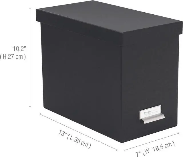 Alt view image 2 of 6 - Bigso John Fiberboard Label Frame Desktop File Storage Box - Document Organizer for Important Paperwork - Durable Hanging File Box with Lid & Metal Label Window - 7.4 in x 13 in x 10.4 in - Dark Grey