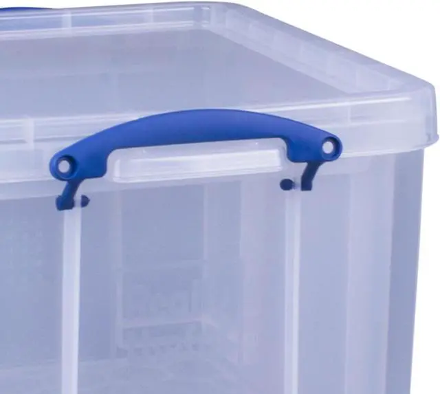 Alt view image 6 of 7 - Really Useful Box 3-Pack Clear Plastic Storage Bins with Lids & Clip Handles, 32 Liters - Stackable, Portable and Transparent Organizer Containers for Home, Garage and Office