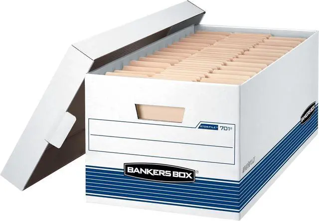 Alt view image 4 of 4 - Bankers Box 20 Pack STOR/FILE Medium-Duty File Storage Boxes, FastFold, Lift-Off Lid, Letter, White/Blue