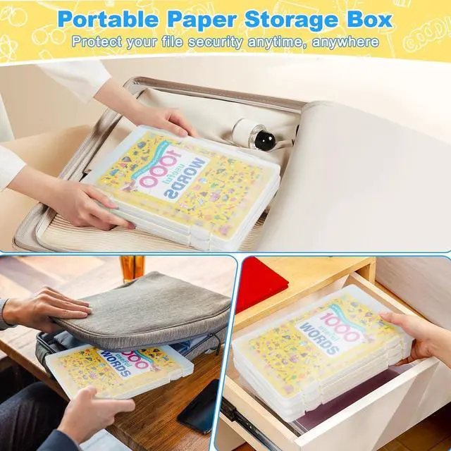 Alt view image 5 of 7 - 1 Pack A4 File Box Paper Organizers Holder, Transparent Document Paper Project Case, Plastic Paper Storage Container Box File Protector for Magazine, Scrapbook, Office School Supplies