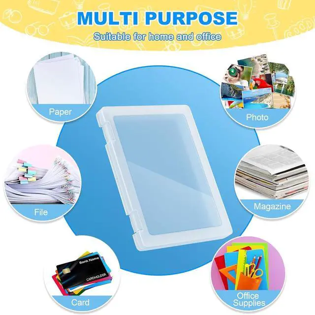 Alt view image 7 of 7 - 1 Pack A4 File Box Paper Organizers Holder, Transparent Document Paper Project Case, Plastic Paper Storage Container Box File Protector for Magazine, Scrapbook, Office School Supplies