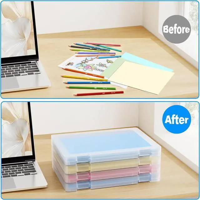 Alt view image 6 of 7 - 1 Pack A4 File Box Paper Organizers Holder, Transparent Document Paper Project Case, Plastic Paper Storage Container Box File Protector for Magazine, Scrapbook, Office School Supplies