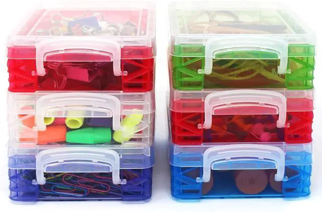 Alt view image 3 of 6 - Storage Box, School Supplies Super StackerCrayon Box, Clear Storage Organizer - Stackable Boxes - 1.6 inch x 3.5 inch x 4.8 inch - Assorted Colors (May Vary) - 6 Pack