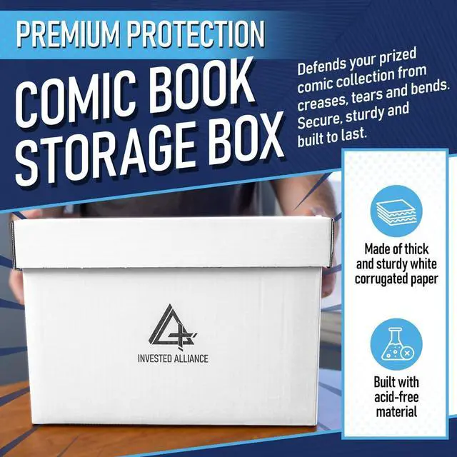 Alt view image 2 of 7 - Premium Short Comic Book Storage Box (5 Pack - White). Thick Cardboard Comic Book Box/Cabinet. Comics Books Bin for 150-175 Collectibles. Comics Boxes Storage Case/Cabinet to Showcase Collectibles.