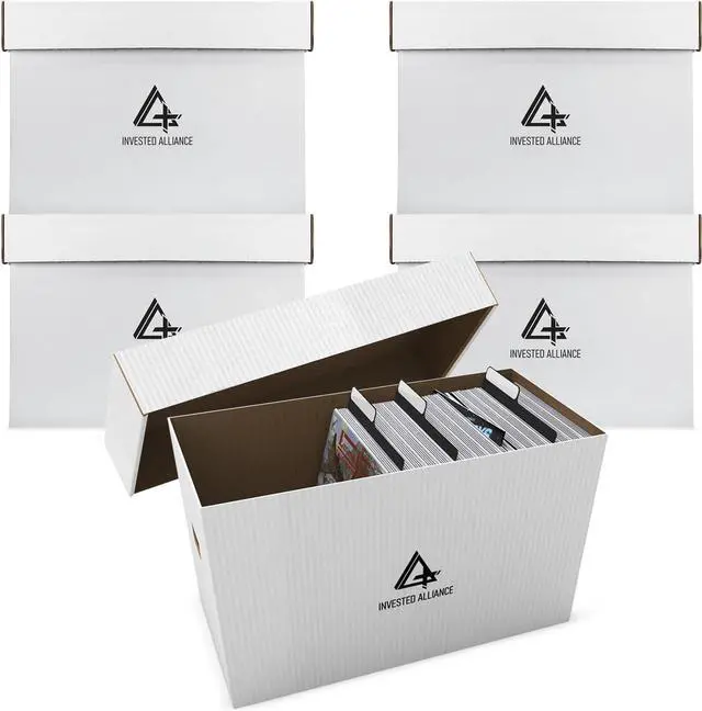 Main image of Premium Short Comic Book Storage Box (5 Pack - White). Thick Cardboard Comic Book Box/Cabinet. Comics Books Bin for 150-175 Collectibles. Comics Boxes Storage Case/Cabinet to Showcase Collectibles.