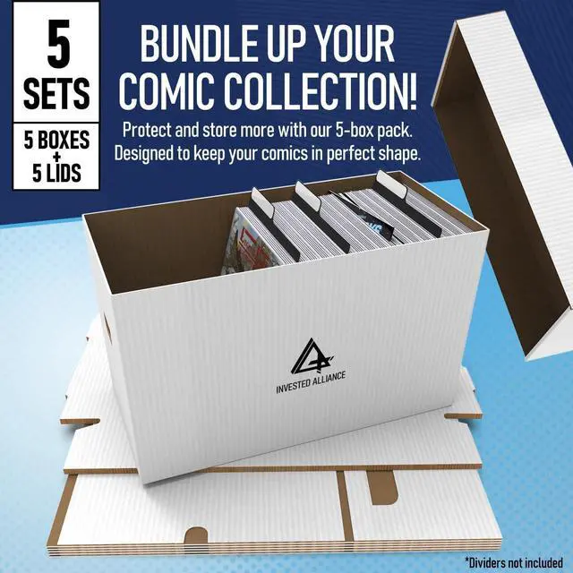Alt view image 3 of 7 - Premium Short Comic Book Storage Box (5 Pack - White). Thick Cardboard Comic Book Box/Cabinet. Comics Books Bin for 150-175 Collectibles. Comics Boxes Storage Case/Cabinet to Showcase Collectibles.