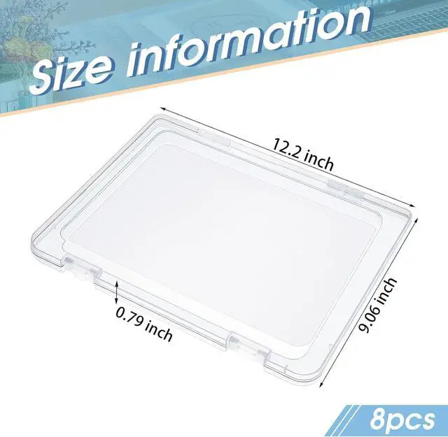 Alt view image 2 of 7 - Gueevin 8 Pcs Clear A4 File Portable Paper Project Case, Storage Container, Plastic Flat Box Buckle, Document Letter Storage Box with Handle, 12.2 x 9.06 x 0.79 in for Board Game Magazine Scrapbook