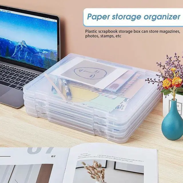 Alt view image 5 of 7 - Gueevin 8 Pcs Clear A4 File Portable Paper Project Case, Storage Container, Plastic Flat Box Buckle, Document Letter Storage Box with Handle, 12.2 x 9.06 x 0.79 in for Board Game Magazine Scrapbook