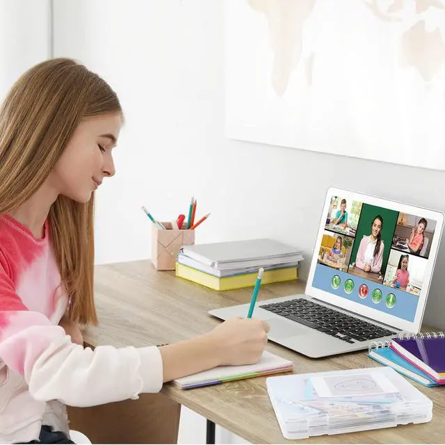 Alt view image 6 of 7 - Gueevin 8 Pcs Clear A4 File Portable Paper Project Case, Storage Container, Plastic Flat Box Buckle, Document Letter Storage Box with Handle, 12.2 x 9.06 x 0.79 in for Board Game Magazine Scrapbook