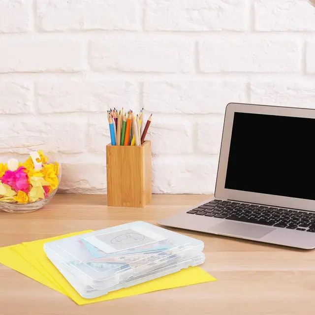 Alt view image 7 of 7 - Gueevin 8 Pcs Clear A4 File Portable Paper Project Case, Storage Container, Plastic Flat Box Buckle, Document Letter Storage Box with Handle, 12.2 x 9.06 x 0.79 in for Board Game Magazine Scrapbook