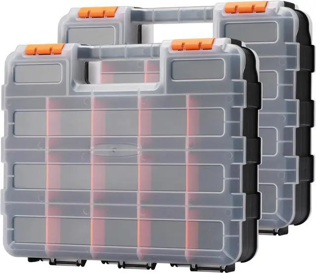 Main image of MIXPOWER 34-Compartment Double Sided Organizer with Impact Resistant Polymer and Customizable Removable Plastic Dividers, storage and carry, Black/Orange, 2 PCS-Pac